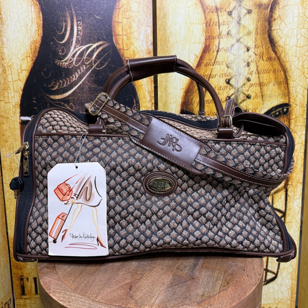 Diane von Furstenberg Carry On Luggage 20in Brown NWT Soft Mosaic Crossbody Bag